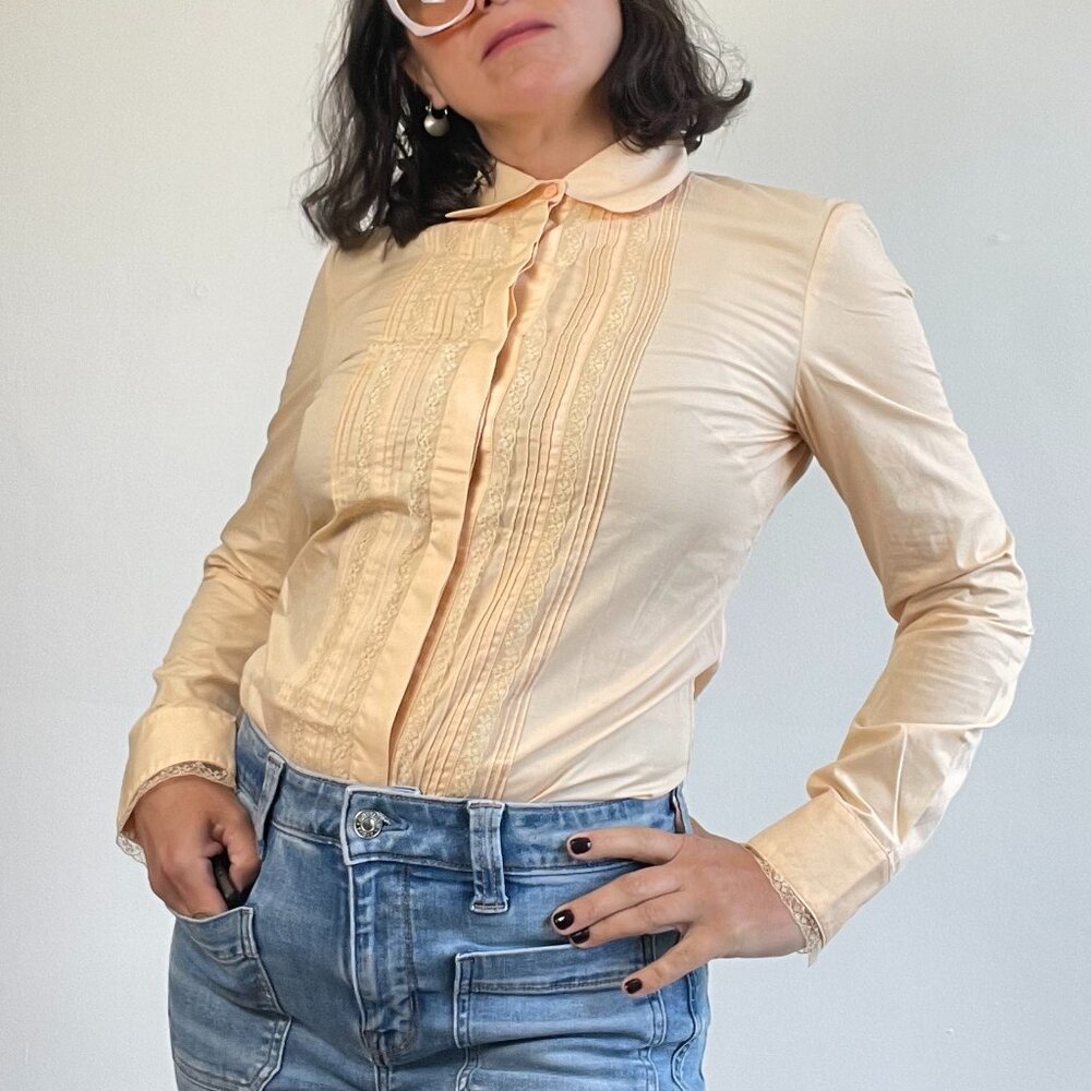 ETAM Vintage Peachy Pink Slim Fit Pleated Shirt Size S